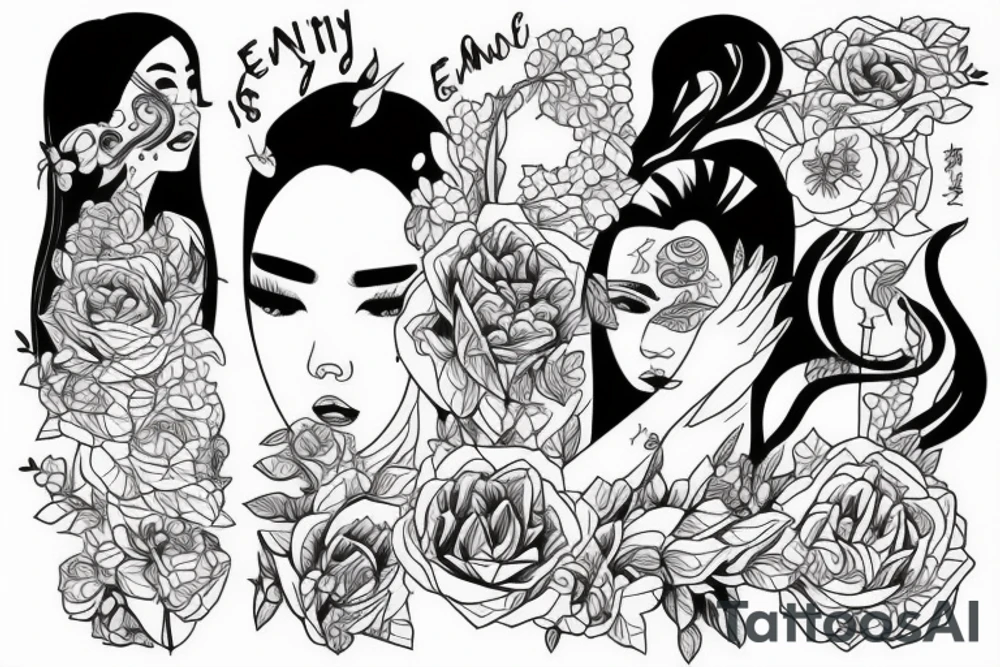 illustration, clean, simple lines, linework, girl, tattoo idea