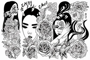 illustration, clean, simple lines, linework, girl, tattoo idea