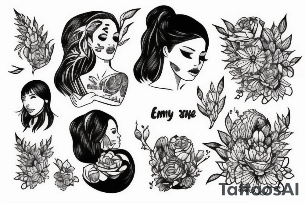 illustration, clean, simple lines, linework, girl, tattoo idea