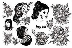 illustration, clean, simple lines, linework, girl, tattoo idea