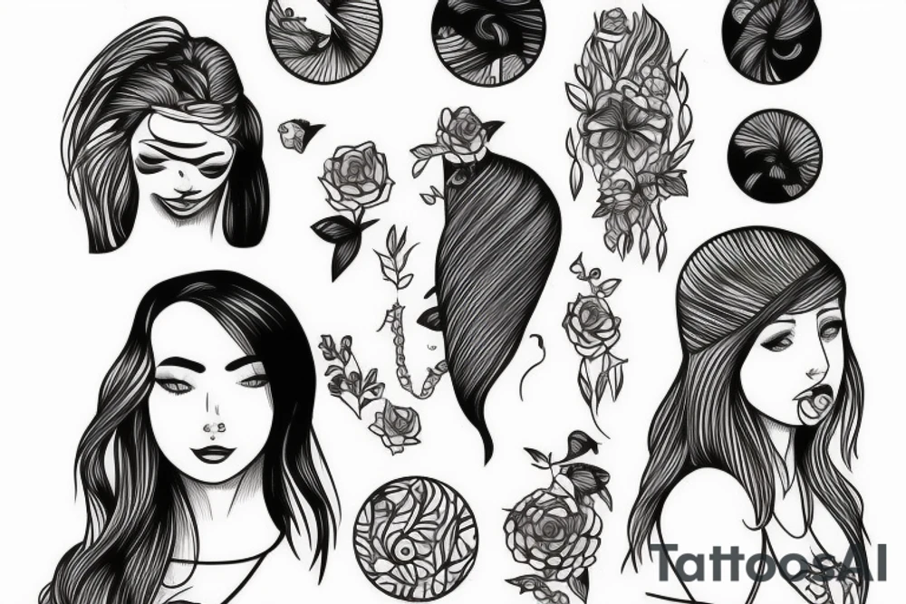 illustration, clean, simple lines, linework, girl, tattoo idea