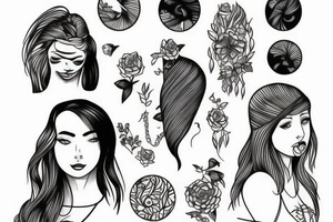 illustration, clean, simple lines, linework, girl, tattoo idea