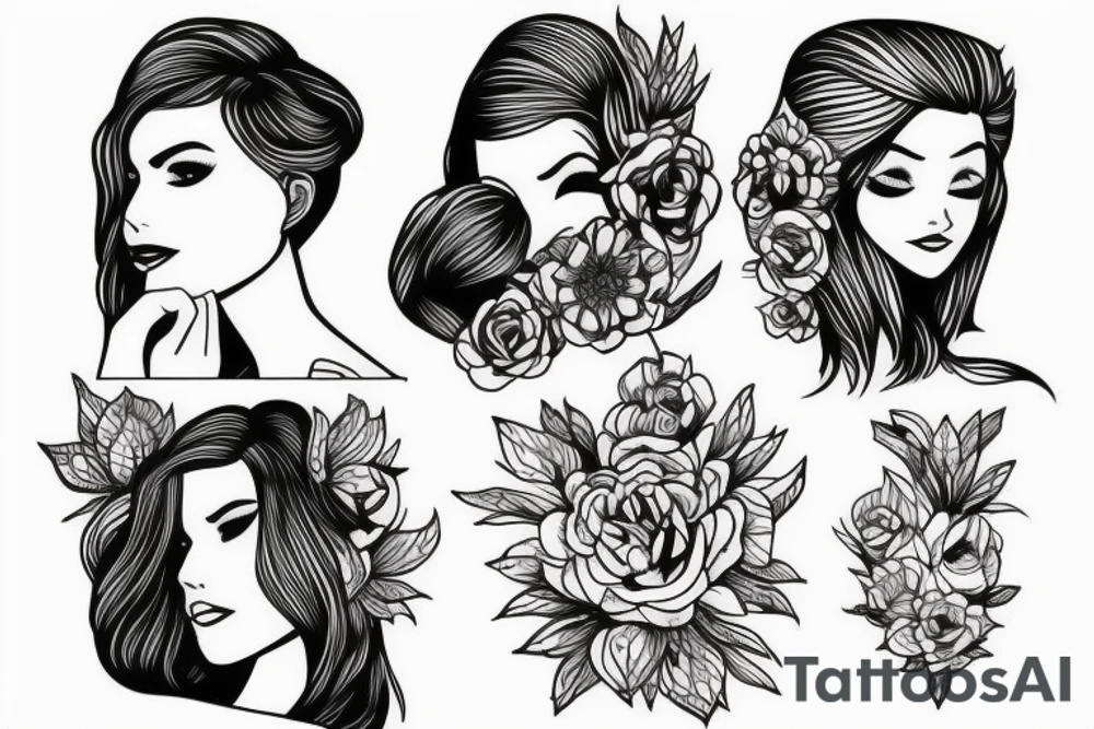 illustration, clean, simple lines, linework, girl, tattoo idea