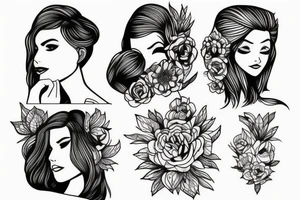 illustration, clean, simple lines, linework, girl, tattoo idea