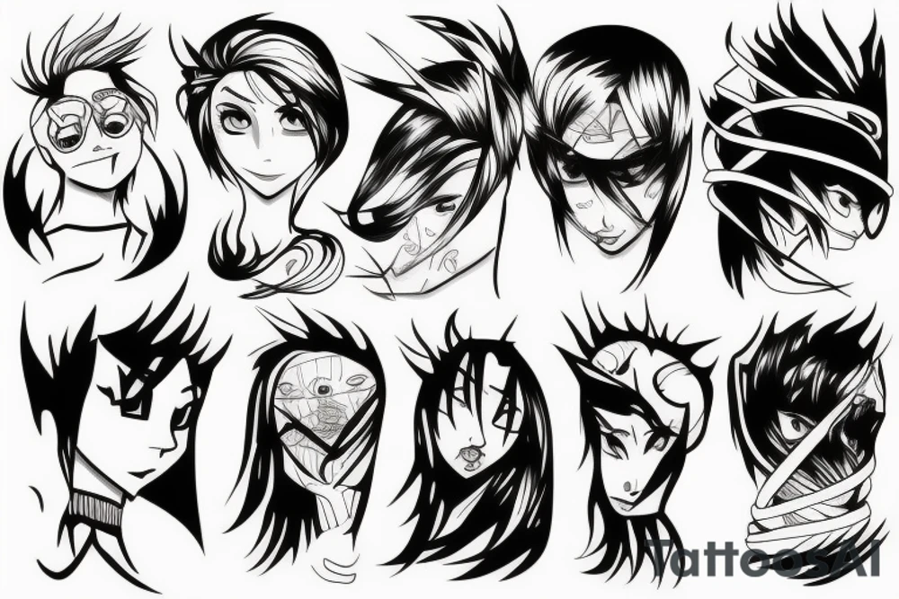 illustration, clean, simple lines, linework, anime, cartoon tattoo idea