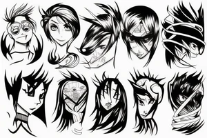 illustration, clean, simple lines, linework, anime, cartoon tattoo idea