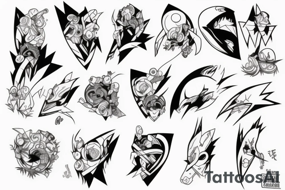 illustration, clean, simple lines, linework, anime, cartoon tattoo idea