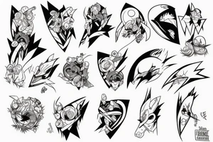 illustration, clean, simple lines, linework, anime, cartoon tattoo idea