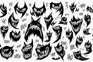 illustration, clean, simple lines, linework, anime, monster tattoo idea