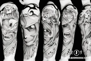 illustration, clean, simple lines, linework, anime, monster, junji ito typa tattoo idea