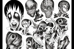 illustration, clean, simple lines, linework, anime, monster, junji ito typa tattoo idea
