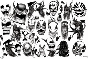 illustration, clean, simple lines, linework, anime, monster, junji ito typa tattoo idea