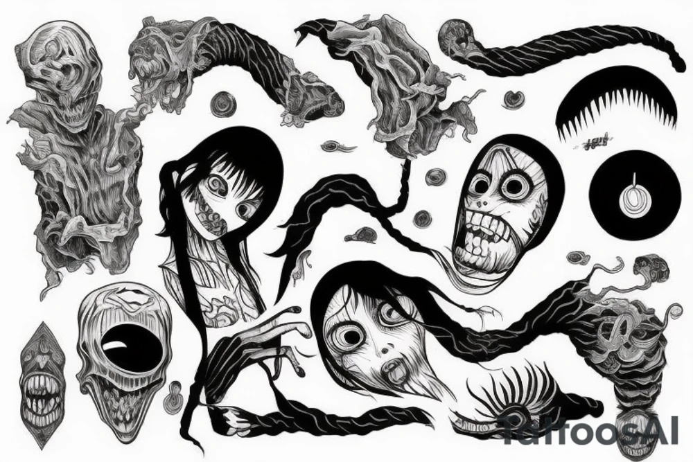 illustration, clean, simple lines, linework, monster, junji ito typa tattoo idea