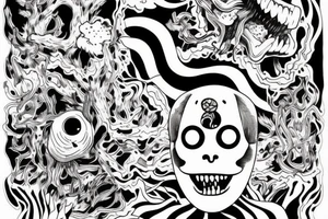 illustration, clean, simple lines, linework, monster, junji ito typa tattoo idea