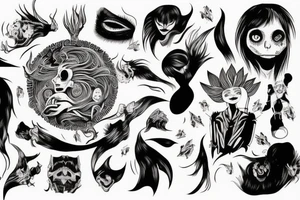 illustration, clean, simple lines, linework, monster, junji ito typa, woman tattoo idea