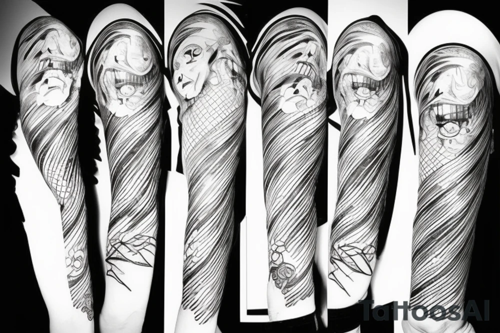 illustration, clean, simple lines, linework, junji ito typa, woman, cyberpunk tattoo idea