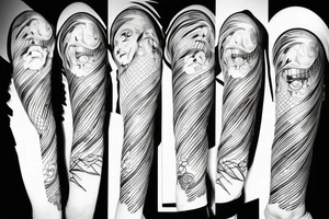 illustration, clean, simple lines, linework, junji ito typa, woman, cyberpunk tattoo idea