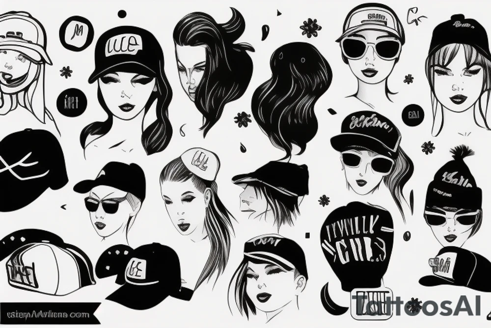 simplistic, clean lines, line work, girl, cap tattoo idea simplistic, clean lines, line work, girl, cap tattoo idea