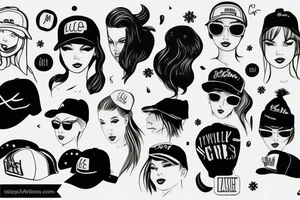 simplistic, clean lines, line work, girl, cap tattoo idea