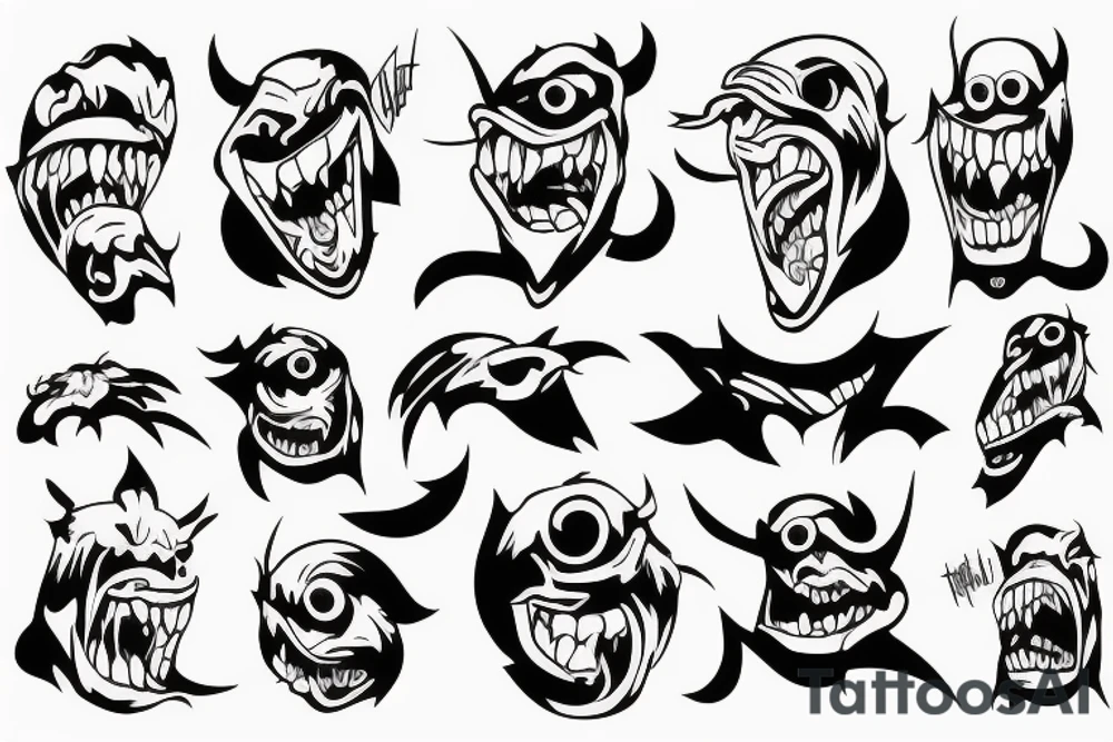 simplistic, clean lines, line work, monster, cap tattoo idea simplistic, clean lines, line work, monster, cap tattoo idea