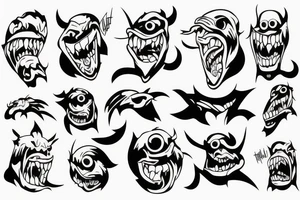 simplistic, clean lines, line work, monster, cap tattoo idea