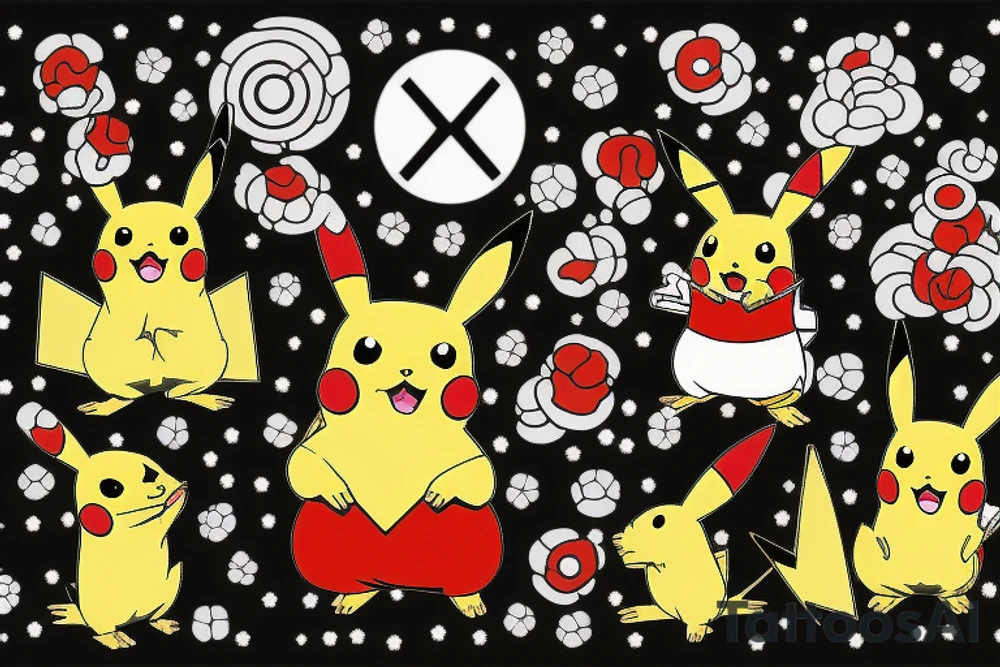 red pikachu pokemon with sparkle effect around it sitting in a tree tattoo idea