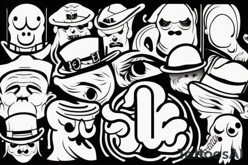 simplistic, clean lines, line work, monster, cap tattoo idea simplistic, clean lines, line work, monster, cap tattoo idea