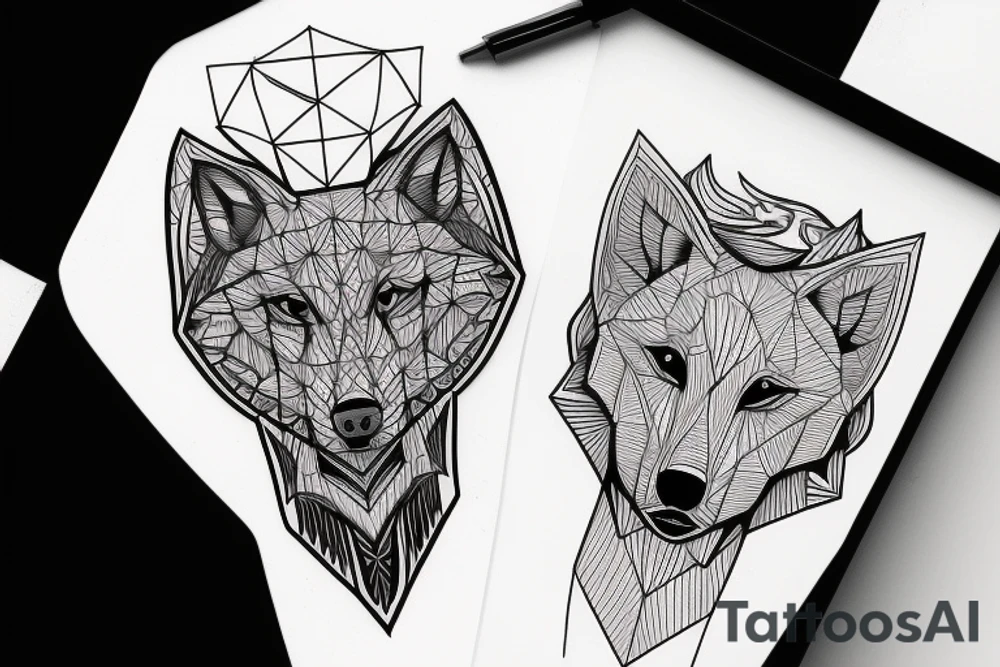 a geometric wolf tattoo idea