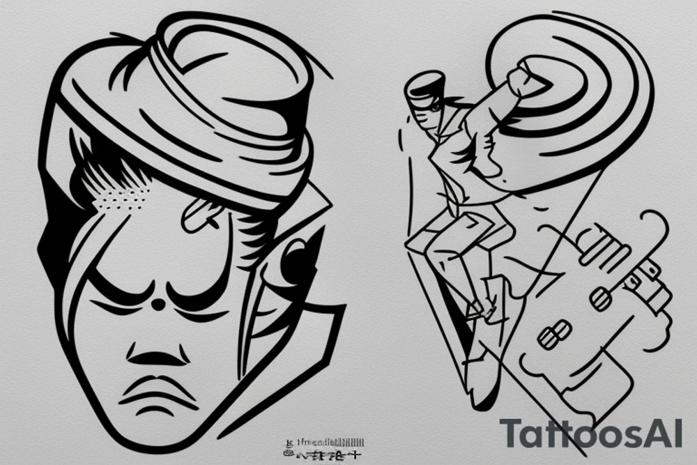 simplistic, clean lines, line work, man falling, flash art tattoo idea