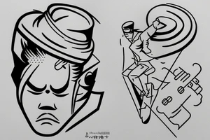simplistic, clean lines, line work, man falling, flash art tattoo idea