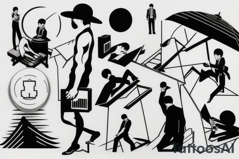 simplistic, clean lines, line work, man falling, flash art tattoo idea