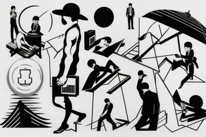 simplistic, clean lines, line work, man falling, flash art tattoo idea