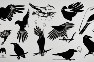 simplistic, clean lines, line work, raven, crow, flash art tattoo idea
