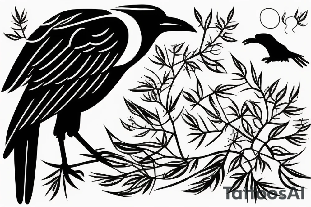 simplistic, clean lines, line work, raven, crow, flash art tattoo idea