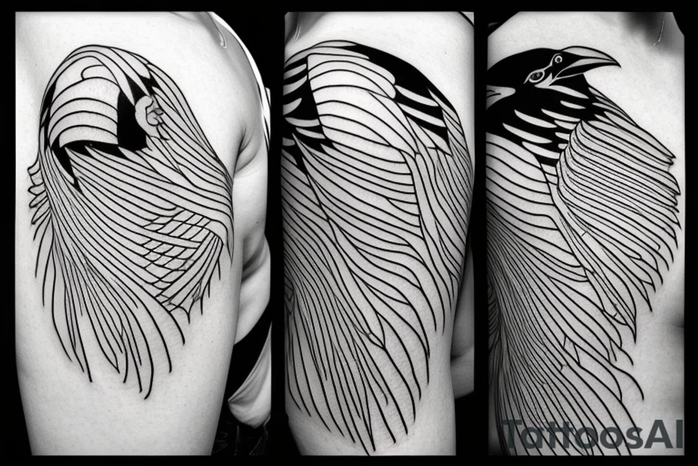simplistic, clean lines, line work, raven, crow, flash art tattoo idea