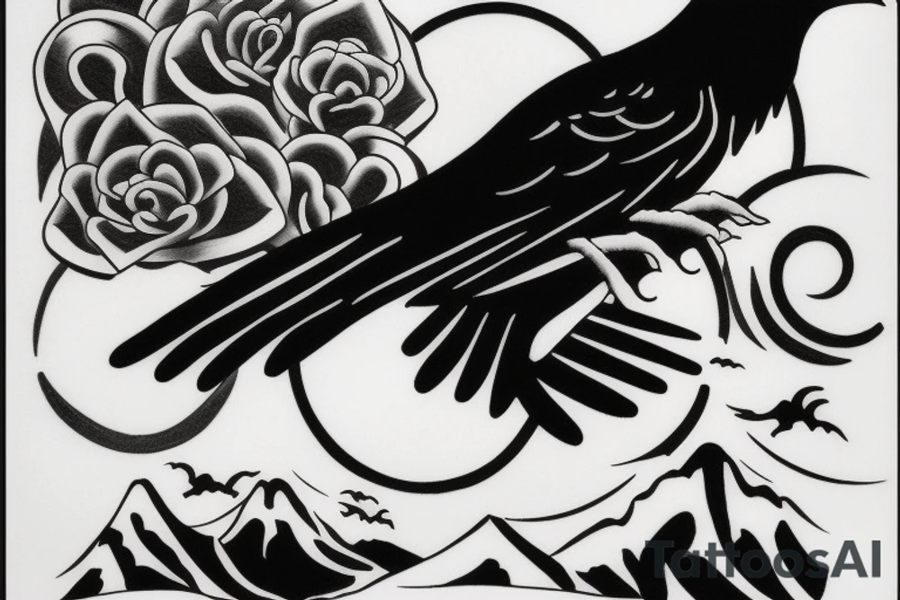 simplistic, clean lines, line work, raven, crow, flash art tattoo idea