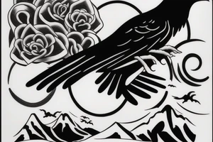 simplistic, clean lines, line work, raven, crow, flash art tattoo idea