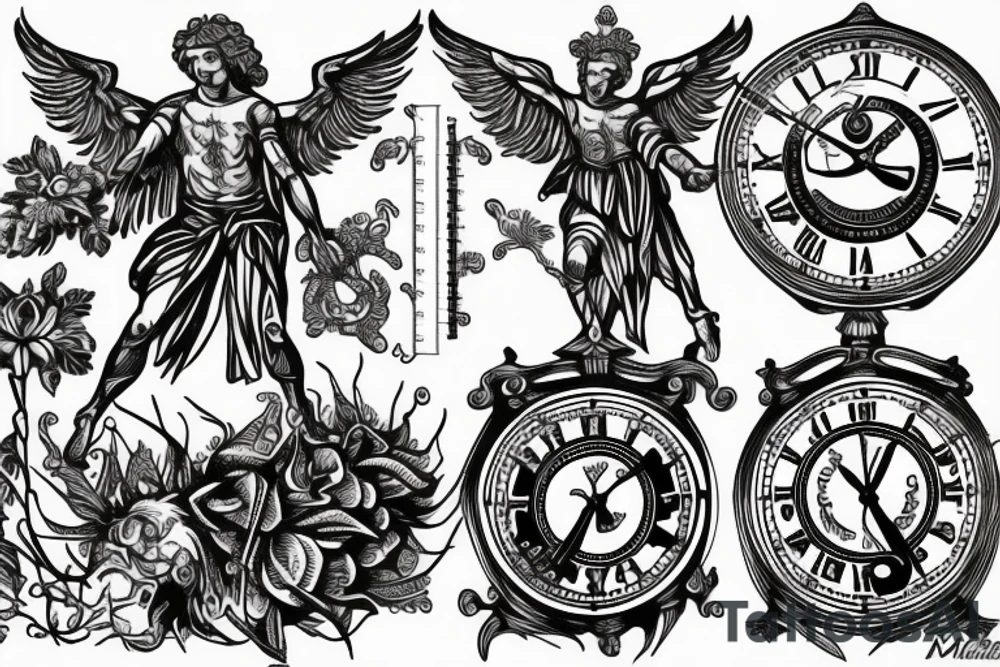 st Michael with a scale and clock tattoo idea