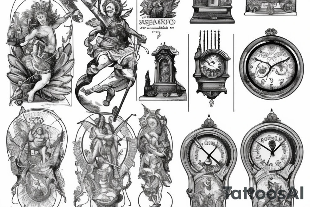 st Michael with a scale and clock tattoo idea