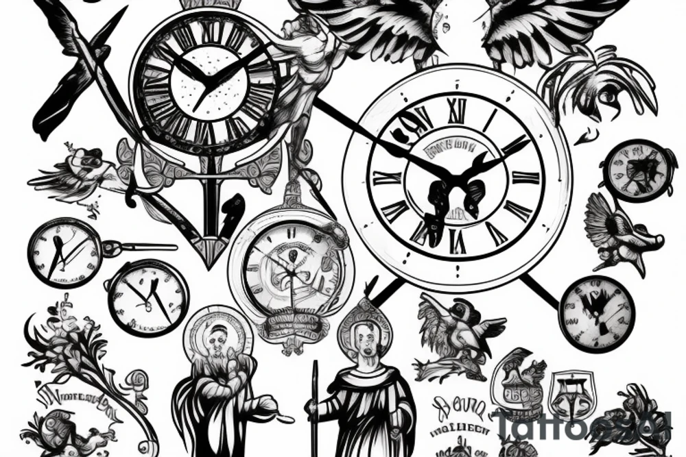 st Michael with a scale and clock tattoo idea