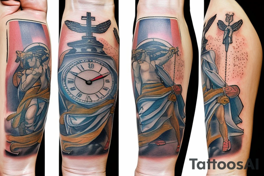 st Michael with a scale and clock tattoo idea