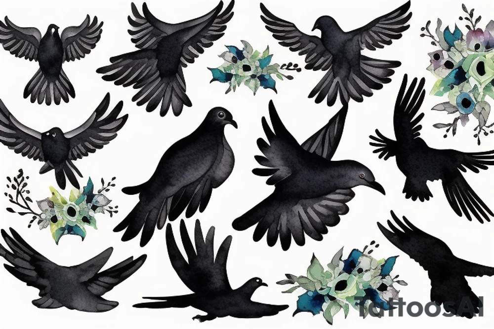 A dove and a raven fighting mid-air tattoo idea