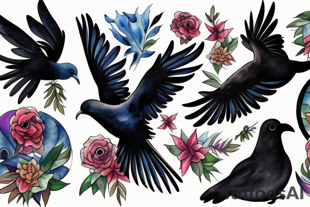 A dove and a raven fighting mid-air tattoo idea