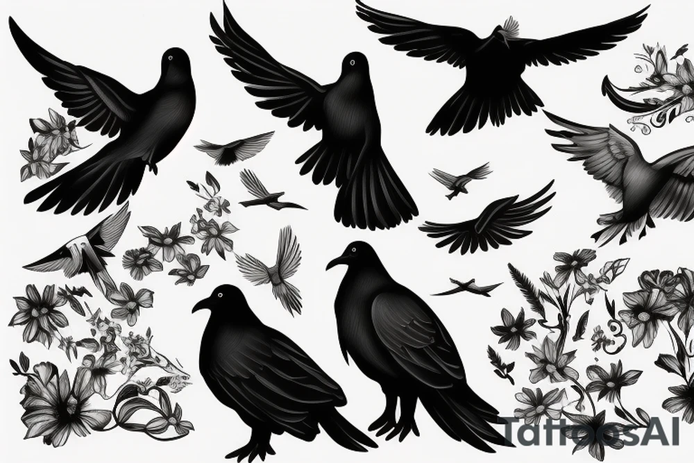 A dove and a raven fighting mid-air tattoo idea