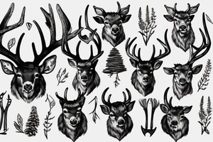A deer with the severed head and antlers of another deer stuck in his antlers tattoo idea