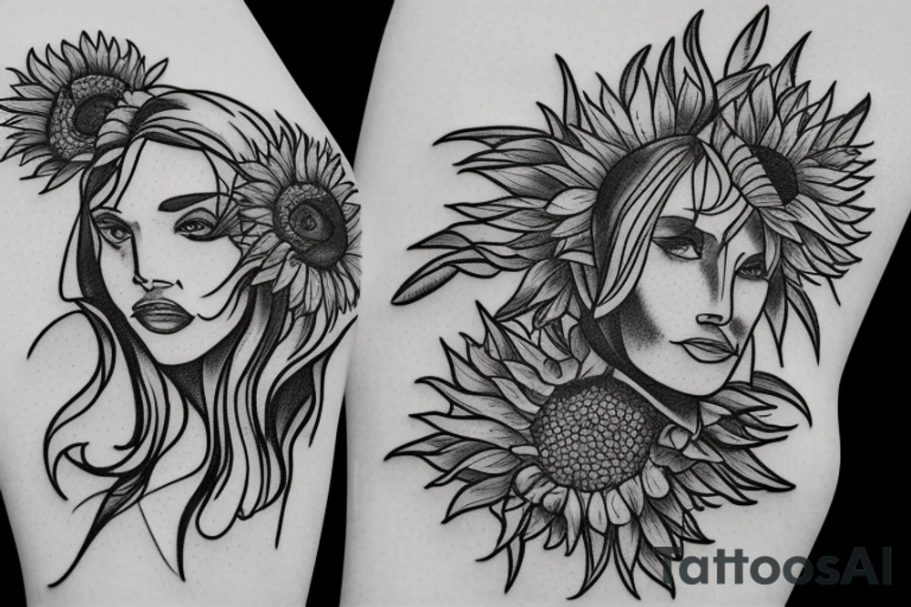 gladiator with brain and heart with sunflowers tattoo idea