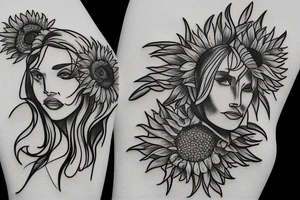 gladiator with brain and heart with sunflowers tattoo idea