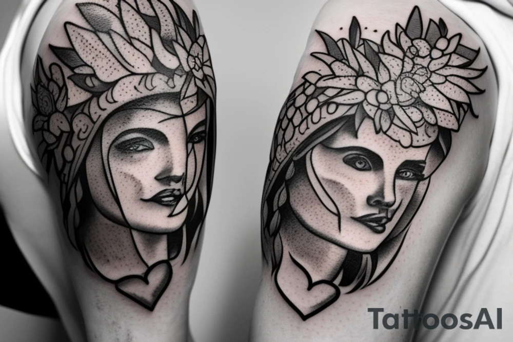 gladiator with brain and heart with sunflowers tattoo idea