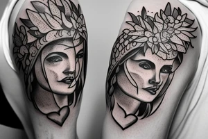 gladiator with brain and heart with sunflowers tattoo idea