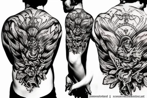 gladiator with fire and flowers tattoo idea